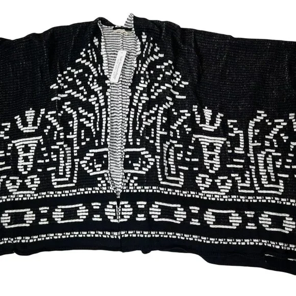 Soft Surroundings Womens Black Aztec Stretch Stitch Tribal Wrap Poncho One Size - Picture 7 of 16